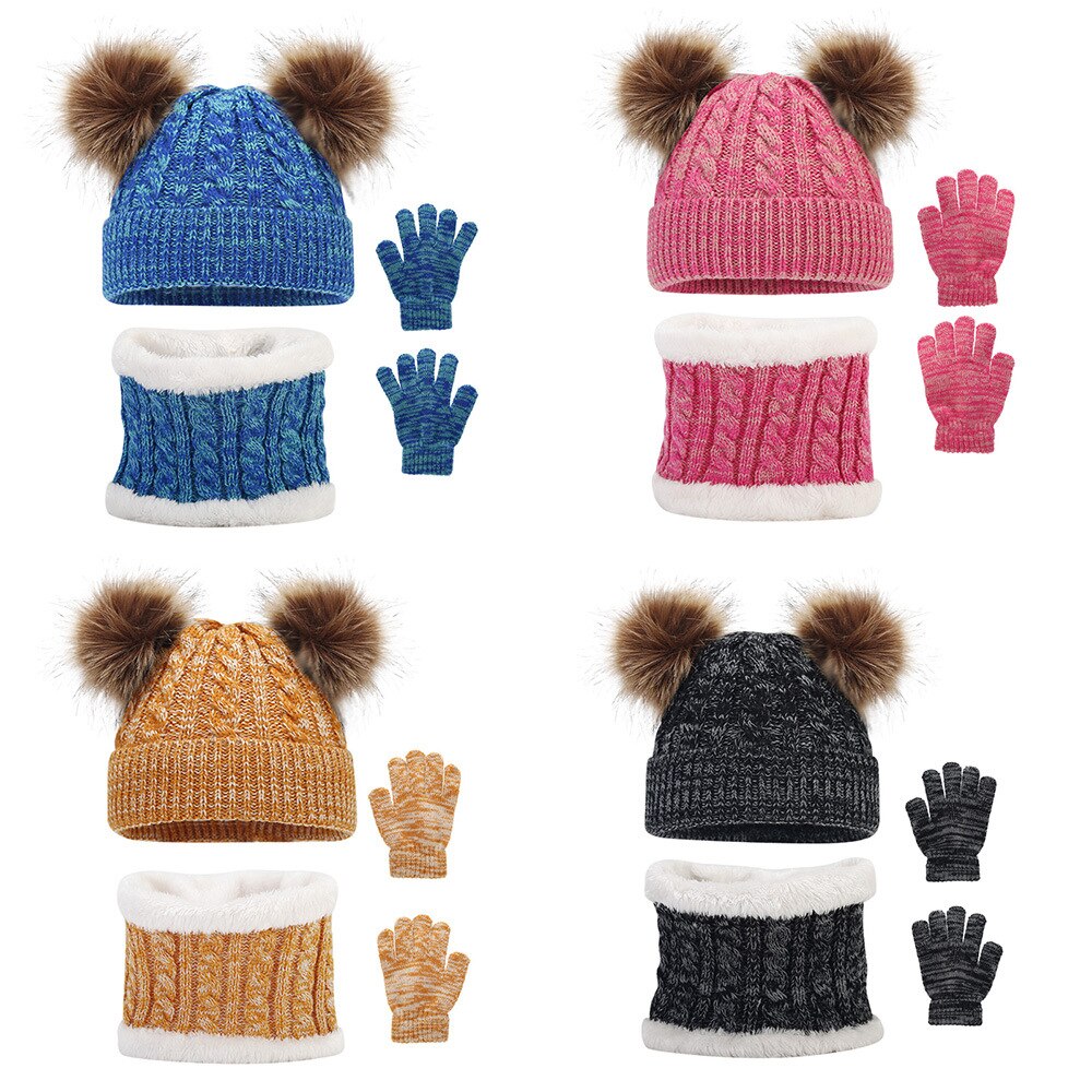 남아 여아용 겨울 워머 스카프 모자 장갑, 겨울 야외 보온, 부드럽고 두꺼운 니트 3 종 세트, 어린이 선물, 신제품